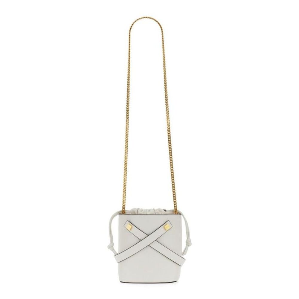 VISONE Leather Bucket Bag with Chain Strap Women WHITE Crossbody